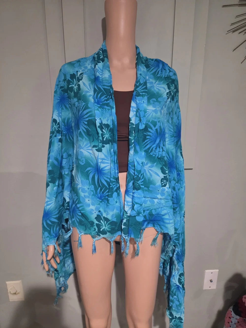 Hibiscus Collection Hawaii Blue Tropical Floral Rayon Sarong Wrap Pareo